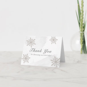 Grått Watercolor Silver Snöflingor Baby Shower Tack Kort