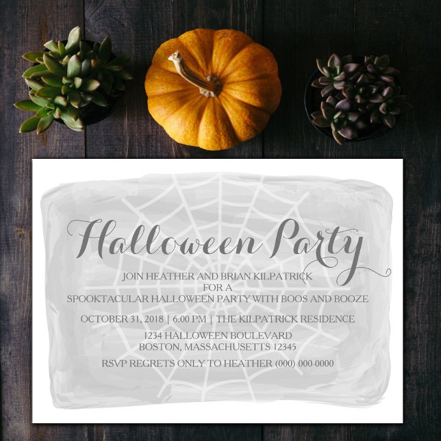 Grått Watercolor Spindelnät Halloween fest Inbjuda Inbjudningar (Gray Watercolor Spiderweb Halloween Party Invite)