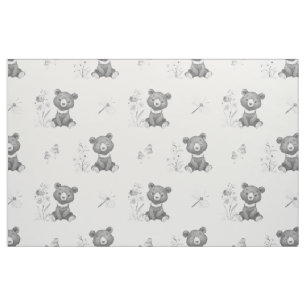 Grått Watercolor Woodland Animals Baby Bear Nurser Tyg