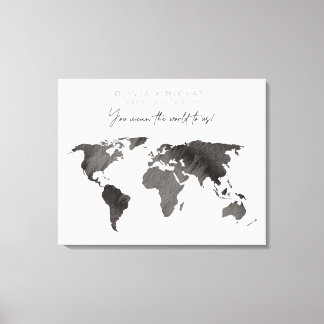 Grått Watercolor World Map Canvas Guest Bok