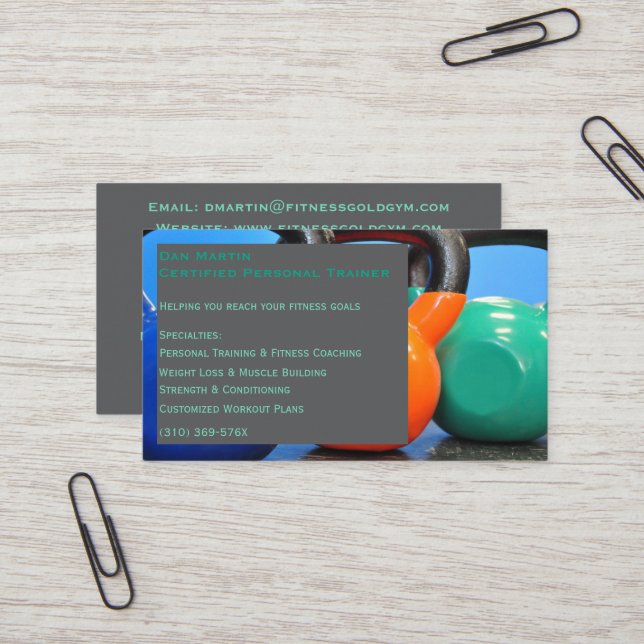 Grått Weights Gym Personal Trainer Fitness Center Visitkort (Fram/Back In Situ)