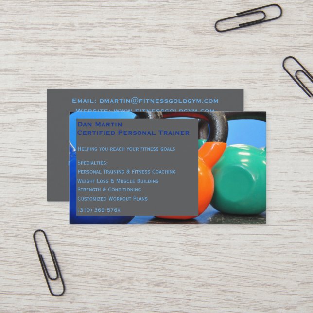 Grått Weights Gym Personal Trainer Fitness Center Visitkort (Fram/Back In Situ)