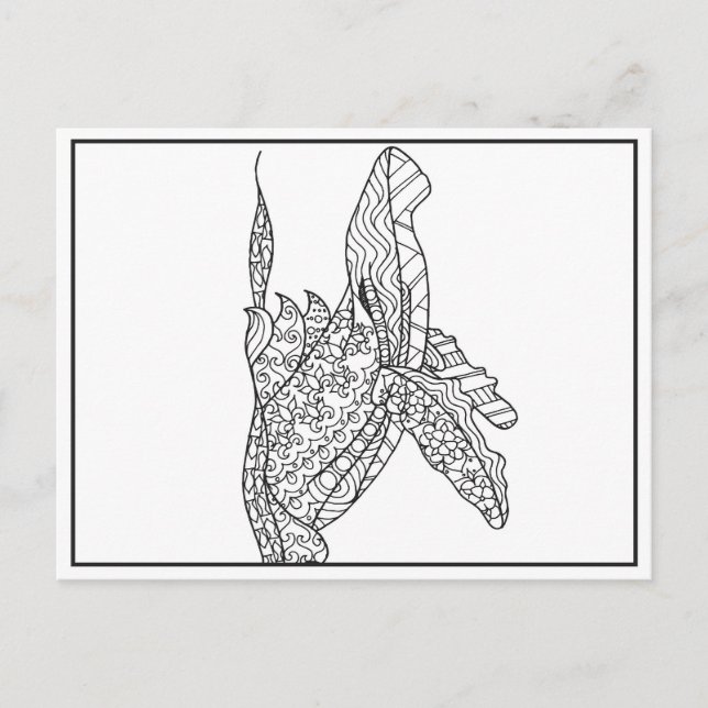 Grått Whale Black and White Coloring Postcard Vykort (Framsida)