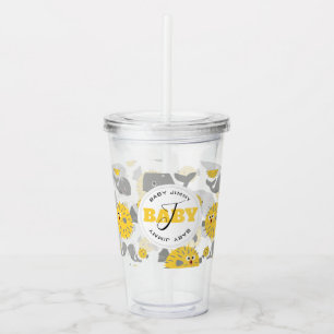 Grått Whale & Blowfish Tecknad Baby Monogram Take Away Mugg