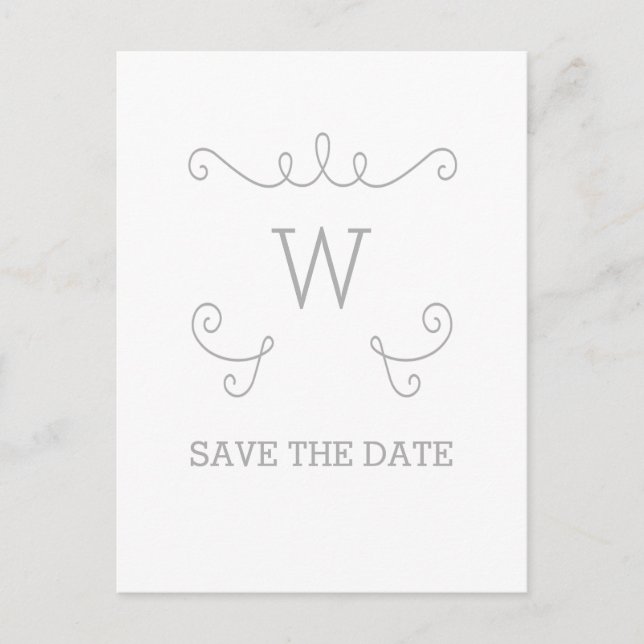 Grått Whimsique Flourish Save the Date Postcard Meddelande Vykort (Framsida)