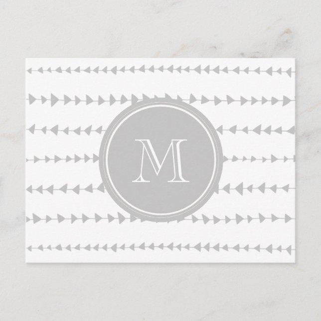 Grått White Aztec Arrows Monogram Vykort (Framsida)