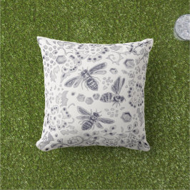 Grått White Bee Blommigt Unik Rustic Farmhouse Kudde