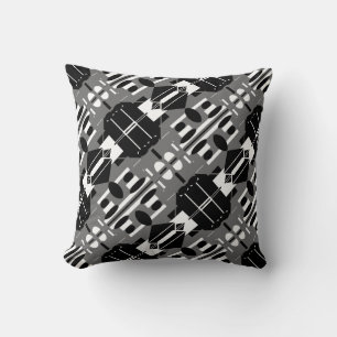 Grått White Black Diagonal Mosaic Tile Motif Kudde