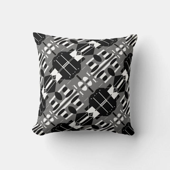 Grått White Black Diagonal Mosaic Tile Motif Kudde (Framsida)
