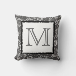 Grått White Black Monogram-Blommigt Kudde