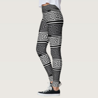 Grått White Black Nyckel Fret Mönster Design Leggings