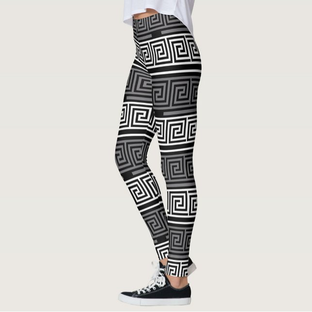 Grått White Black Nyckel Fret Mönster Design Leggings (Skapare uppladdad)