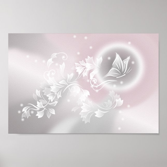  Grått White Blommigt Fantasy Nursery Poster (Framsidan)