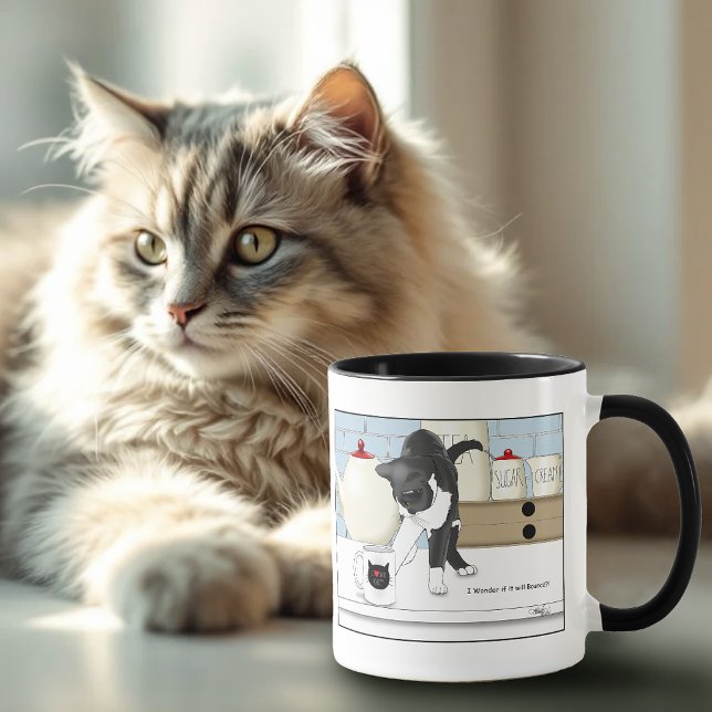 Grått White Cat Funny Tea Mugg Kitchen (Skapare uppladdad)