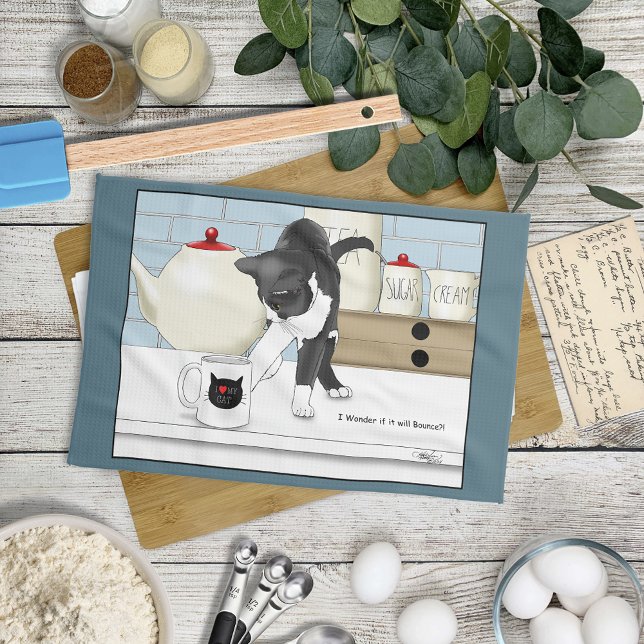 Grått White Cat Funny Tea Mugg Kitchen Kökshandduk (Skapare uppladdad)