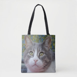 Grått White Cat Tote Bag Tygkasse