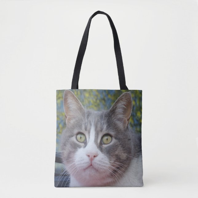Grått White Cat Tote Bag Tygkasse (Framsida)