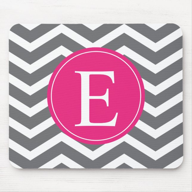 Grått White Chevron Bright Rosa Monogram Musmatta (Framsidan)