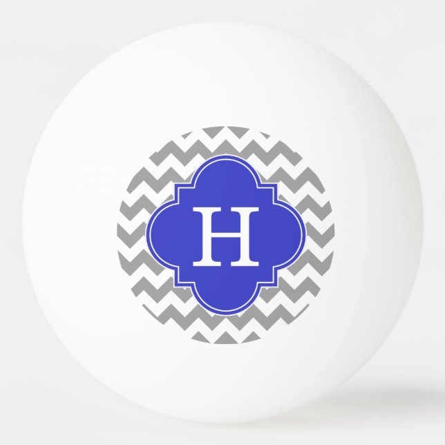 Grått White Chevron Cobalt Blue Quatrefoil Monogra Pingisboll (Framsidan)
