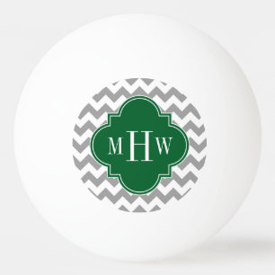 Grått White Chevron Emerald Quatrefoil 3 Monogram Pingisboll