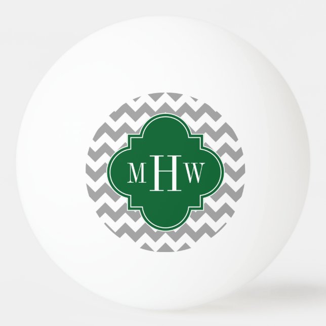 Grått White Chevron Emerald Quatrefoil 3 Monogram Pingisboll (Framsidan)