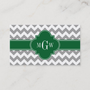 Grått White Chevron Emerald Quatrefoil 3 Monogram Visitkort