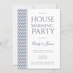 Grått White Chevron Houseuppvärmning Party Inbjudningar