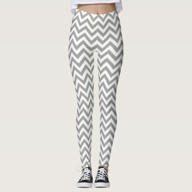 Grått White Chevron Leggings (Framsida)