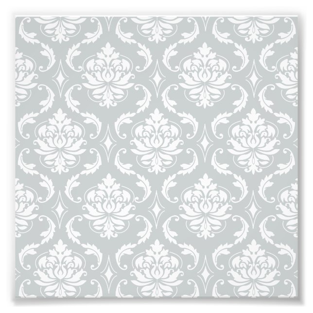 Grått White Classic Damask Pattern Fototryck (Framsidan)