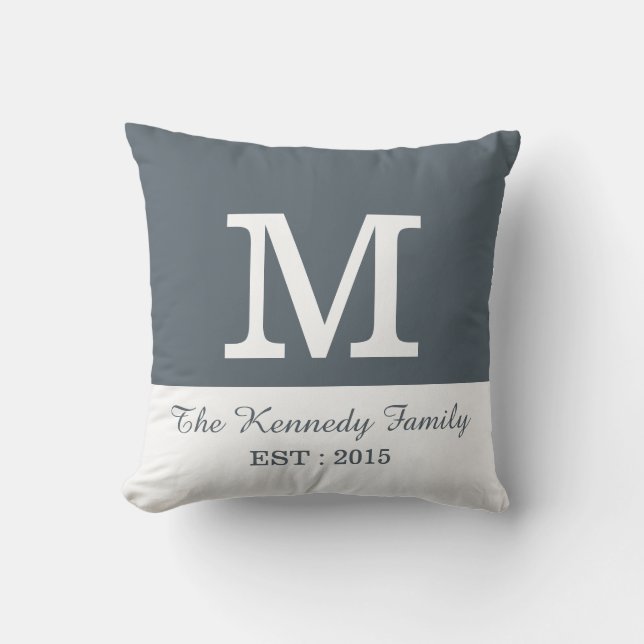 Grått White Färg Block Reversible Family Monogram Kudde (Framsida)