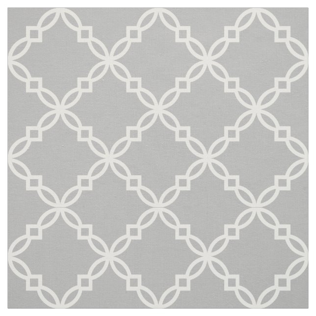 Grått, White Finare Moroccan Quatrefoil Tyg (Provkarta)