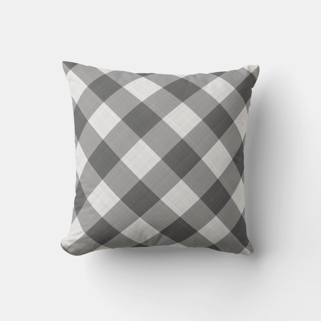 Grått White Gingham Mönster Land Kudde (Framsida)