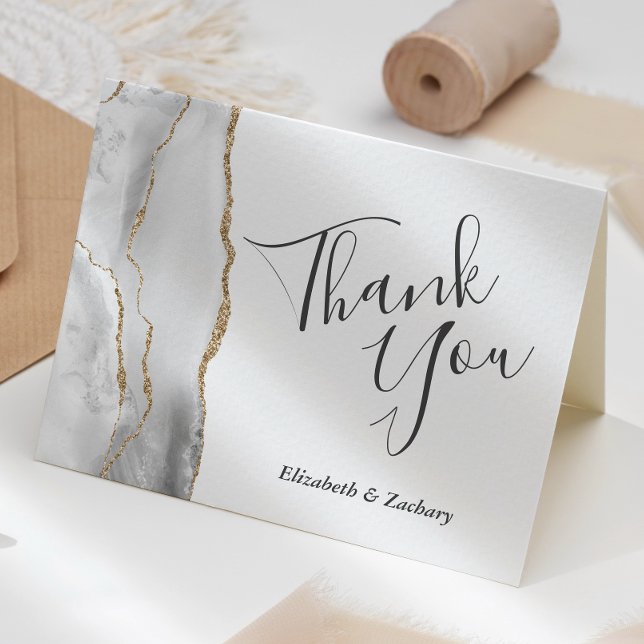 Grått White Guld Agate Bröllop Tack Kort (Skapare uppladdad)