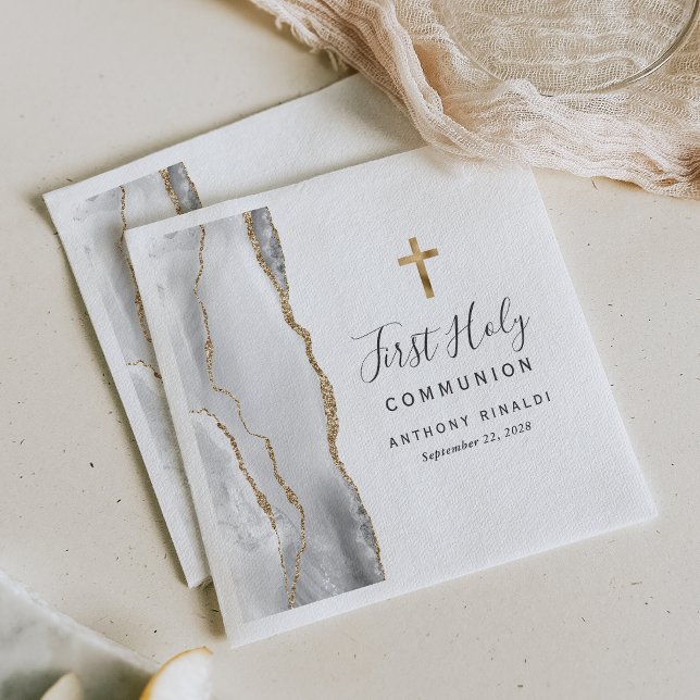 Grått White Guld Agate First Heliga Communion Pappersservett (Skapare uppladdad)