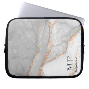 Grått White Guld Glitter Marble Anpassade Laptop Fodral