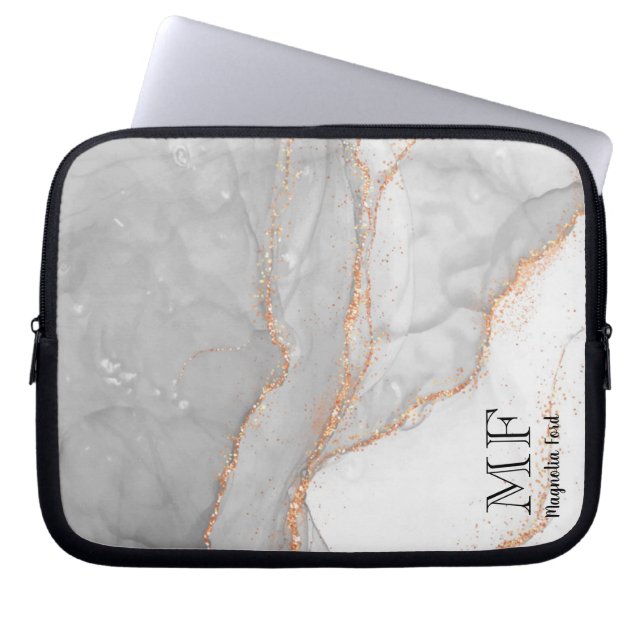 Grått White Guld Glitter Marble Anpassade Laptop Fodral (Framsidan)