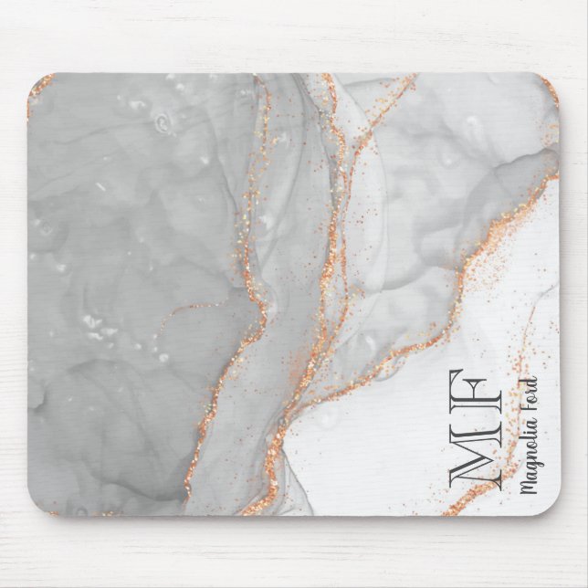 Grått White Guld Glitter Marble Anpassade Musmatta (Framsidan)
