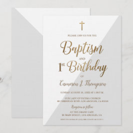 Grått White Guld Kor Baptism 1:a födelsedag Inbjudningar