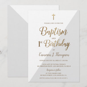Grått White Guld Kor Baptism 1:a födelsedag Inbjudningar