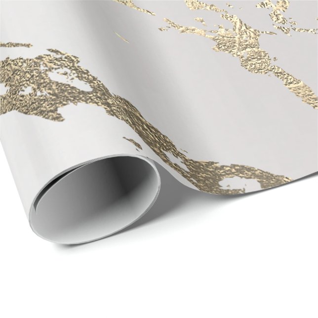 Grått White Guld Marble Shiny Glam Abstrakt VIP Presentpapper (Rullad Hörn)