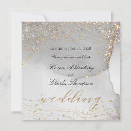 Grått White Guld Odyssey Elegant Sparkling Bröllop Inbjudningar