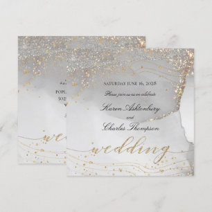 Grått White Guld Odyssey Elegant Sparkling Bröllop Inbjudningar