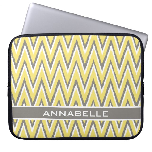 Grått White Gult Ikat Chevron-mall Laptop Fodral (Framsidan)