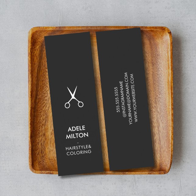 Grått White Hairstylist med minimal Elegant-Mörk Mini Visitkort (Skapare uppladdad)