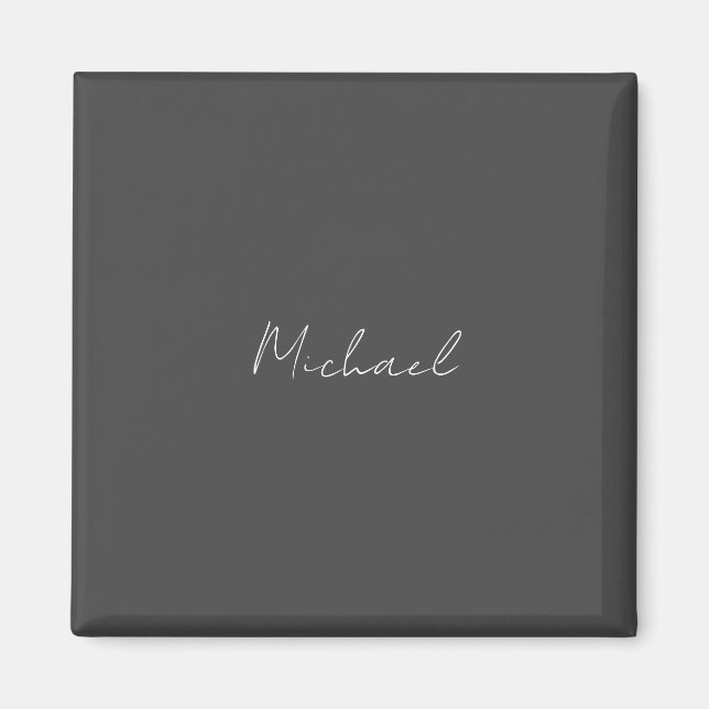 Grått White Handskriven Minimalist ditt namn Magnet (Framsidan)
