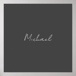 Grått White Handskriven Minimalist ditt namn Poster