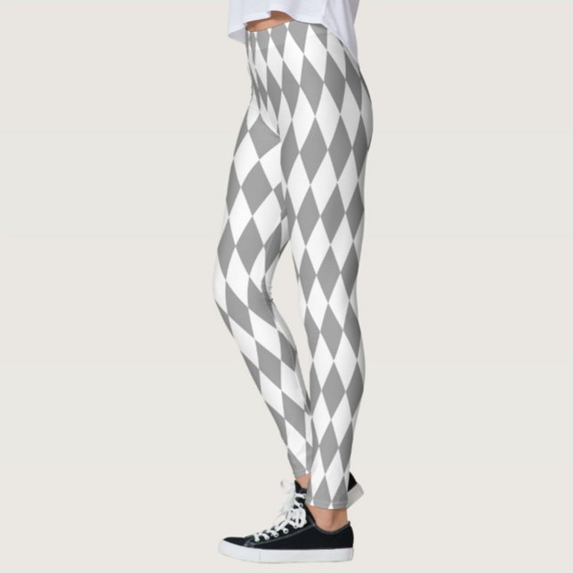 Grått White Harlequin Diamonds Mönster Design Leggings (Skapare uppladdad)