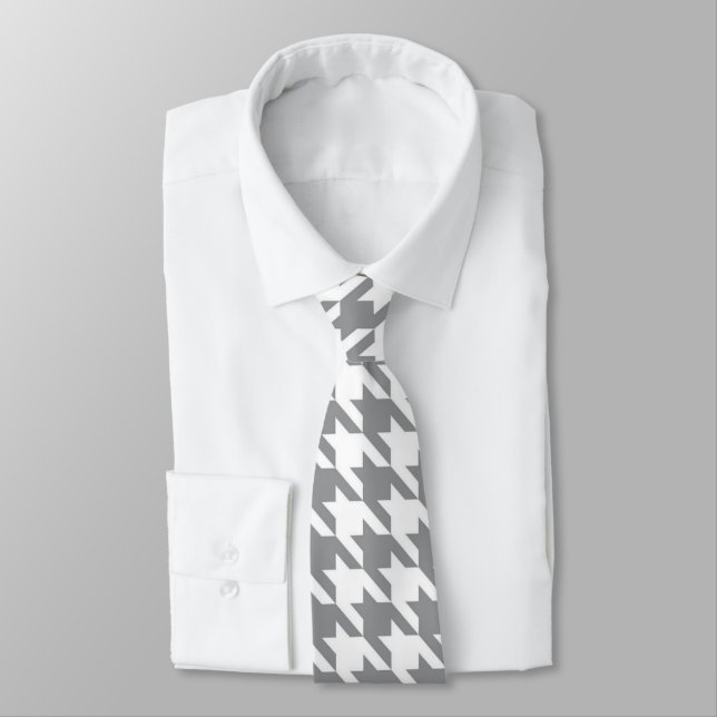 Grått & White Houndstooth Necktie Slips (Bunden)