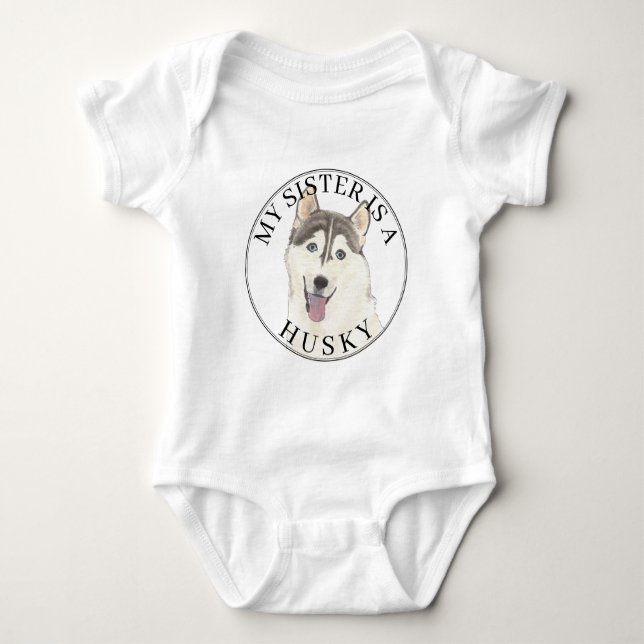 Grått & White Husky Hund Big Sister T Shirt (Framsida)