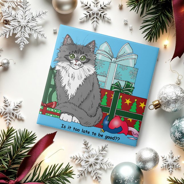 Grått White jul Kitten Kakelplatta (Skapare uppladdad)